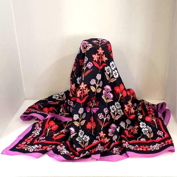 ANN TAYLOR Purple Square Floral Silk Scarf, Head Neck Shoulder NWT, sz 42"x42" - Picture 2 of 6
